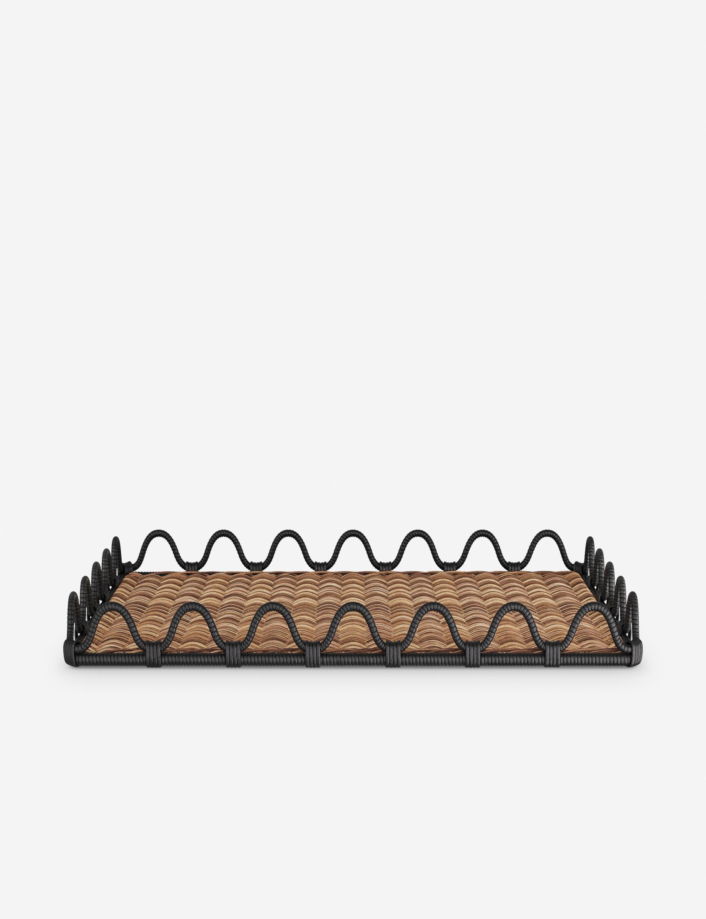 Modern Black Rattan Tray - Natural