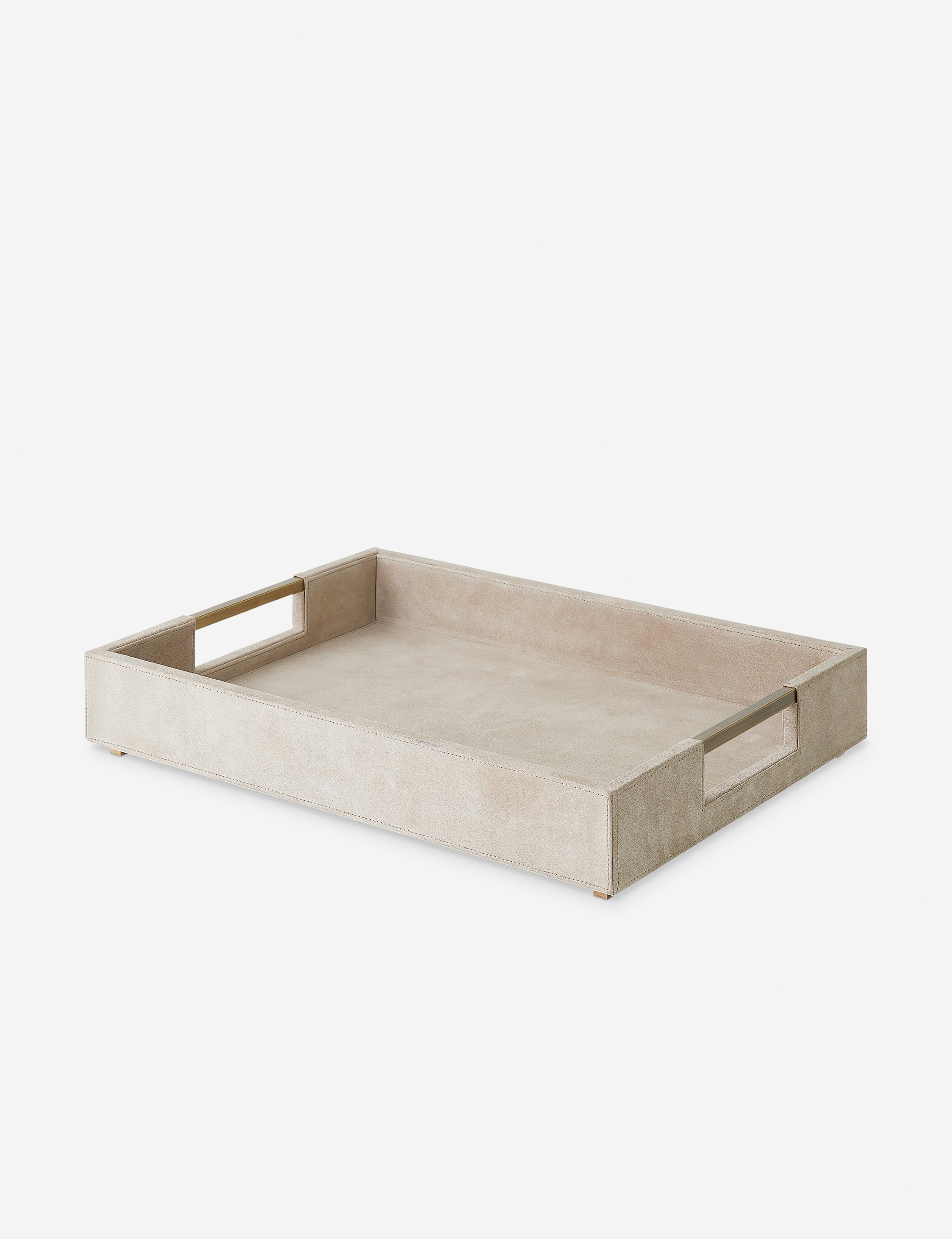 Brass Leather Suede Tray - Parchment