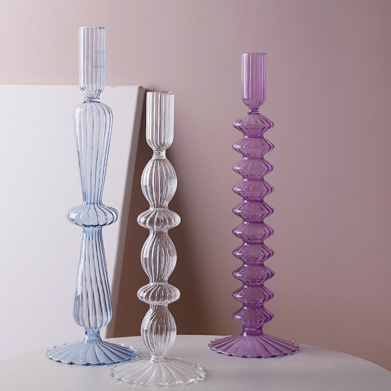 Macaroon Glass Ripple Candle Holders - Image 2