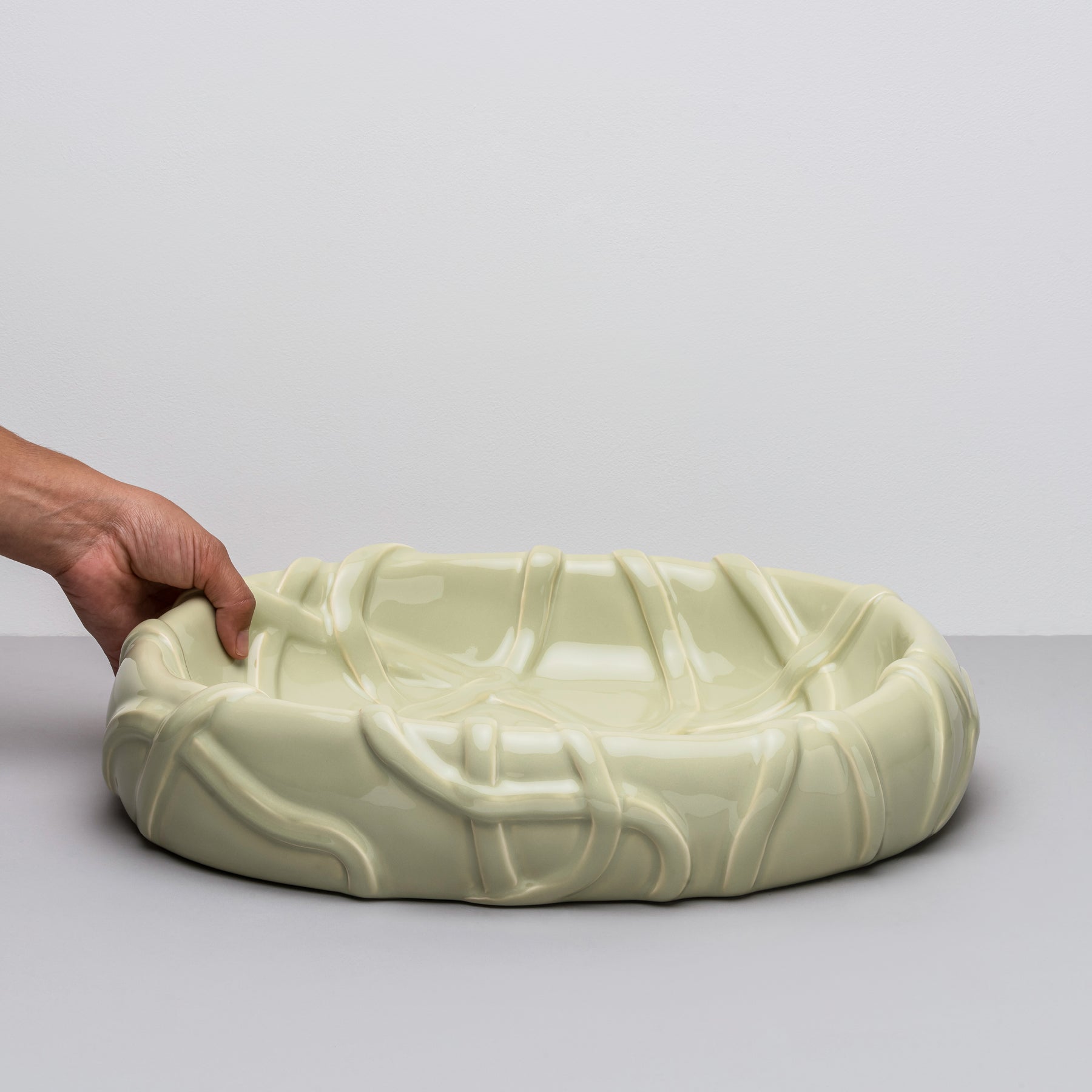 Pale Green Serving Platter - Gloss Sculpted Surface - Image 2
