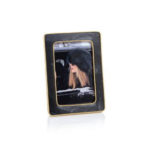 Marbled Black Resin Photo Frame with Brass Trim