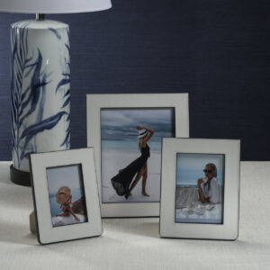 White and Navy Nappa Leather Photo Frame