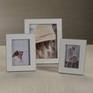White and Gray Nappa Leather Photo Frame
