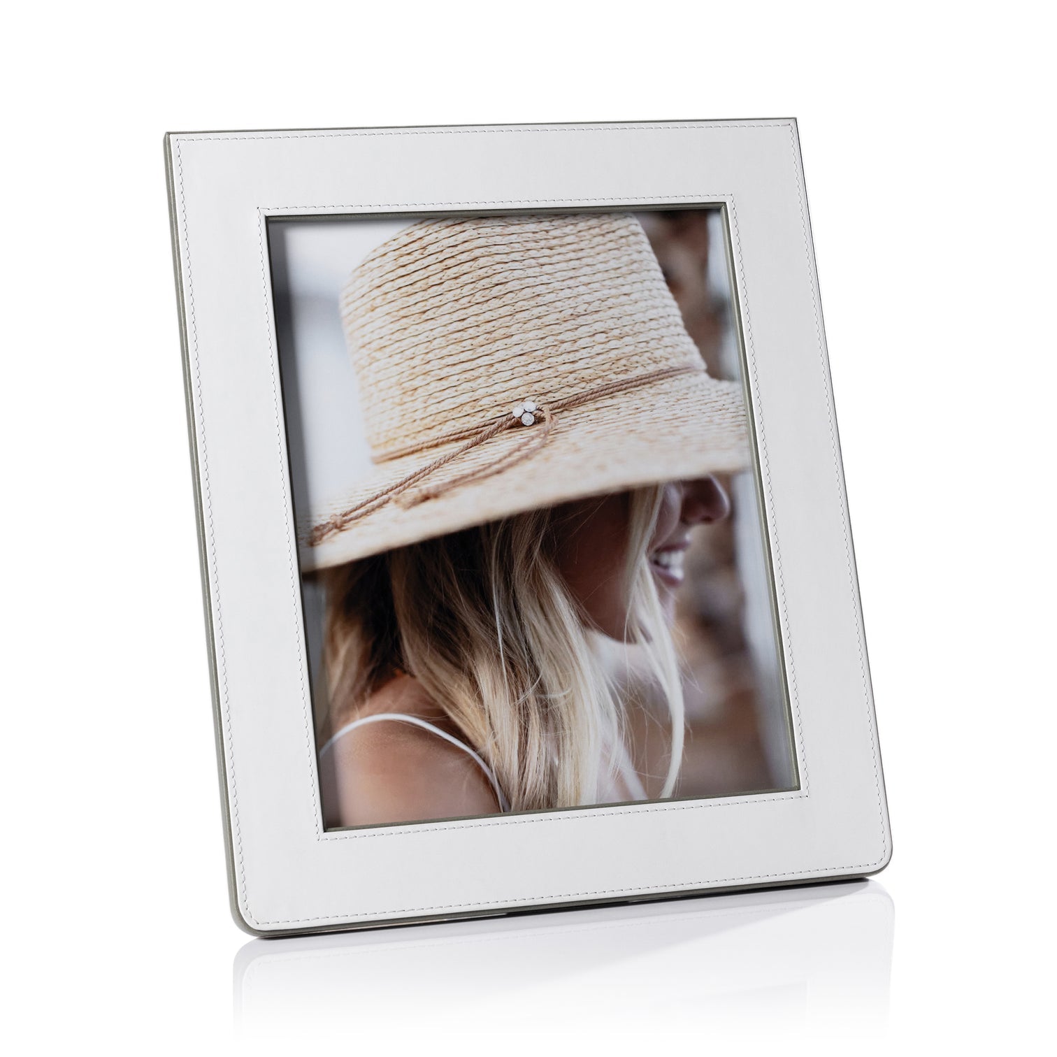 White and Gray Nappa Leather Photo Frame - Image 4