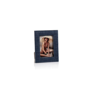 Navy Blue and Ikat Natural Raffia Photo Frame